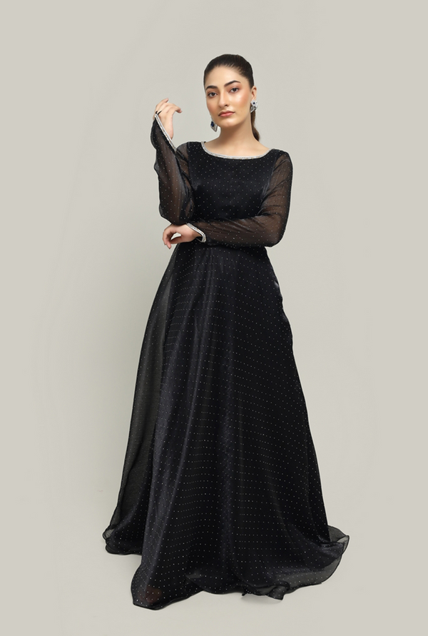 Shab-e-Noor Crystal-Dotted Chiffon Maxi